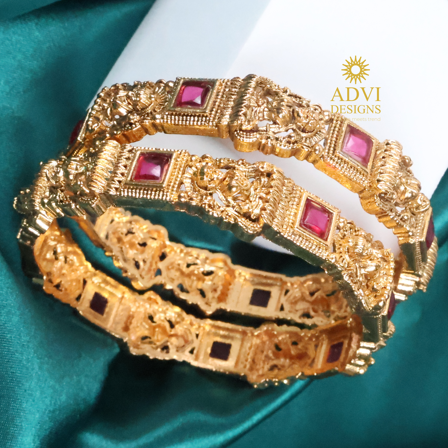 Temple Kemp Stone Bangles with Deep Magenta Stones