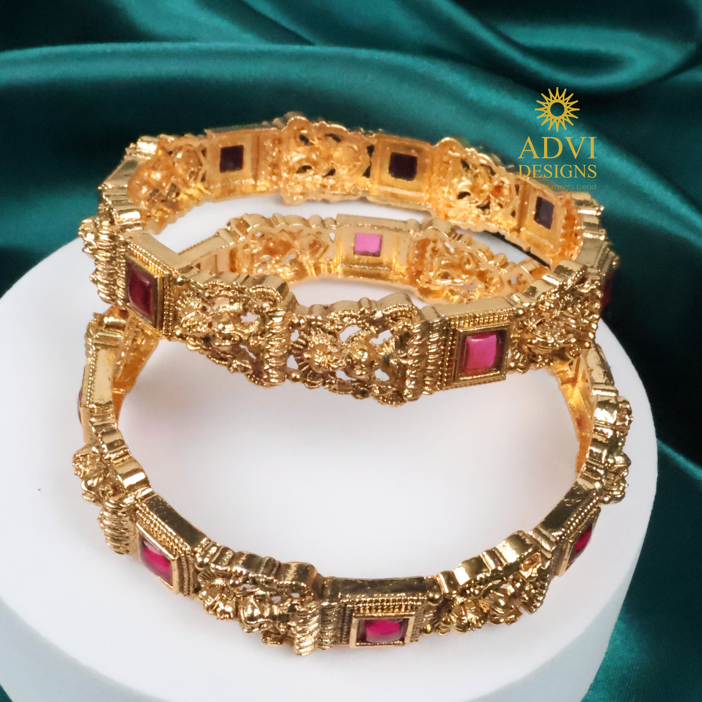 Temple Kemp Stone Bangles with Deep Magenta Stones