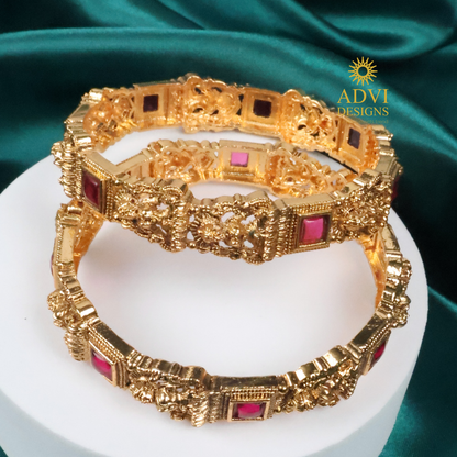 Temple Kemp Stone Bangles with Deep Magenta Stones