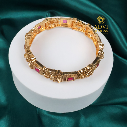 Temple Kemp Stone Bangles with Deep Magenta Stones