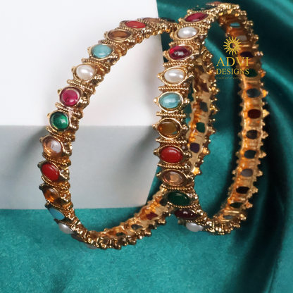 Multicolor Kemp Stone Bangles with Gold Finish – Traditional Statement Jewellery
