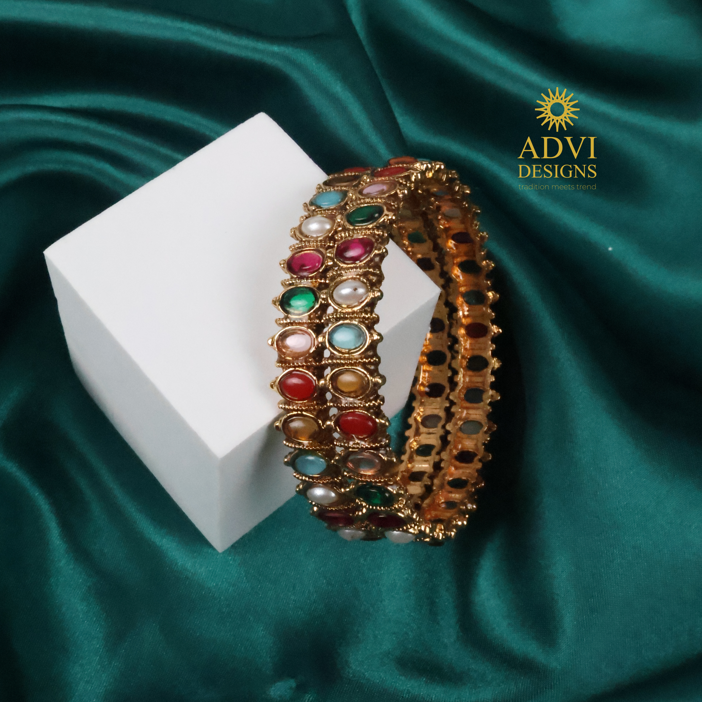 Multicolor Kemp Stone Bangles with Gold Finish – Traditional Statement Jewellery
