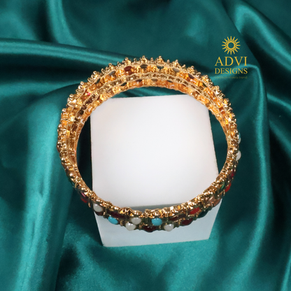 Multicolor Kemp Stone Bangles with Gold Finish – Traditional Statement Jewellery