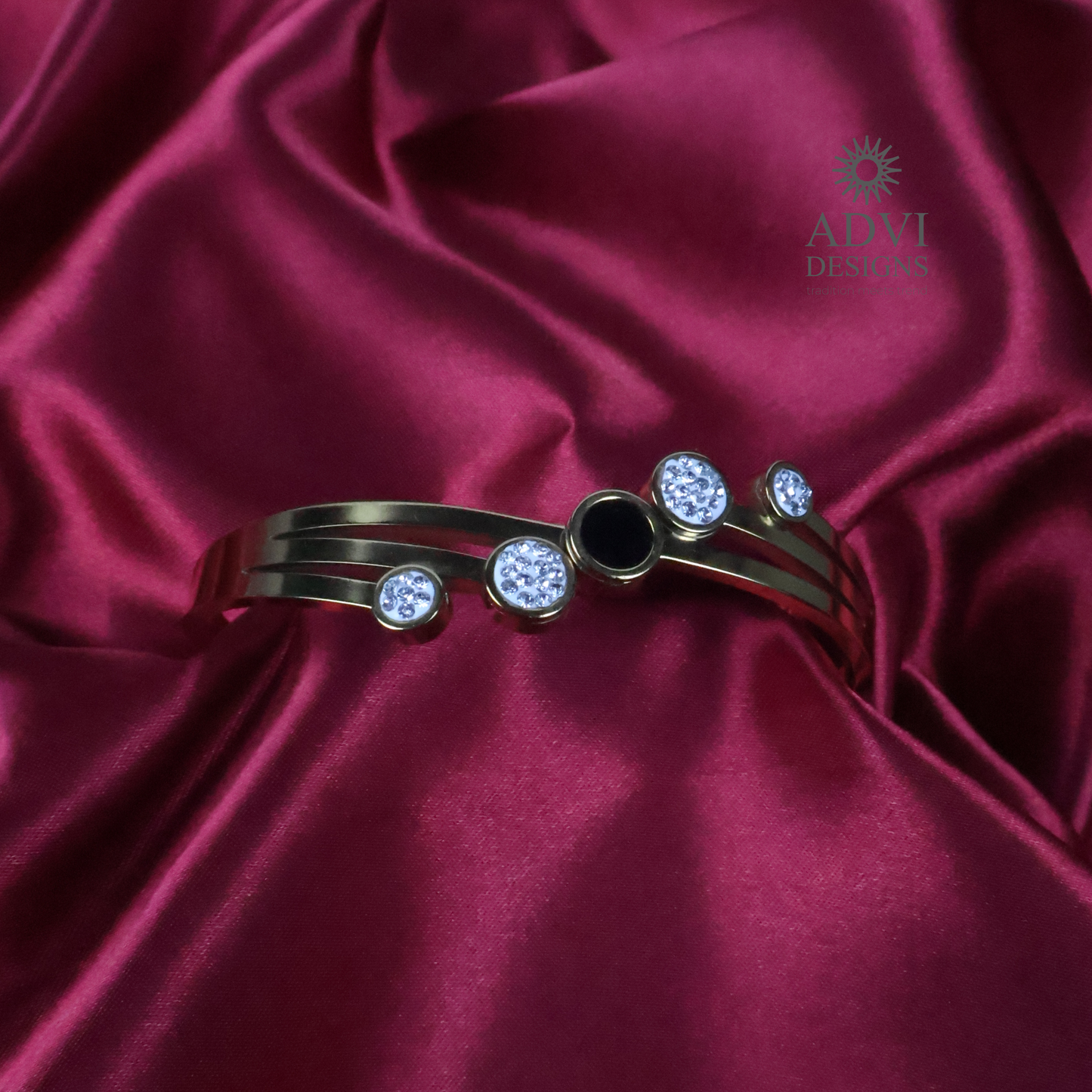 Anti-Tarnish Gold-Tone Bangle with Black Accent & AD Stone Detailing