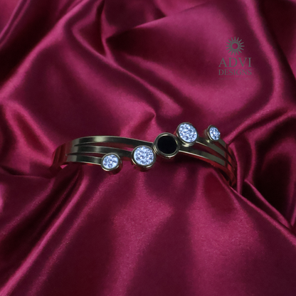 Anti-Tarnish Gold-Tone Bangle with Black Accent & AD Stone Detailing