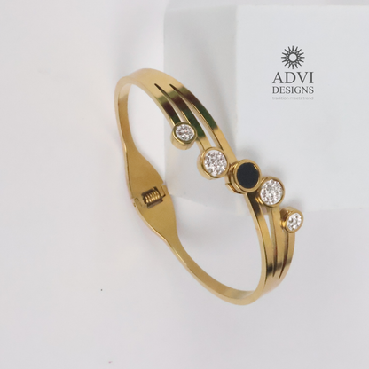 Anti-Tarnish Gold-Tone Bangle with Black Accent & AD Stone Detailing