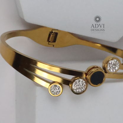 Anti-Tarnish Gold-Tone Bangle with Black Accent & AD Stone Detailing