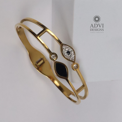Anti-Tarnish Gold-Tone Open Bangle with Black & Crystal Accents