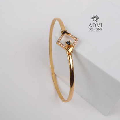 Gold-Tone Geometric Square Bangle with Black & Clear Stone Detailing