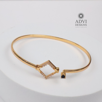 Gold-Tone Geometric Square Bangle with Black & Clear Stone Detailing