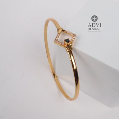 Gold-Tone Geometric Square Bangle with Black & Clear Stone Detailing