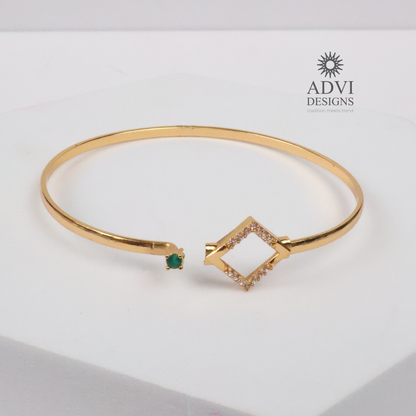 Gold-Tone Square Frame Bangle with Emerald Green Stone & Crystal Accents