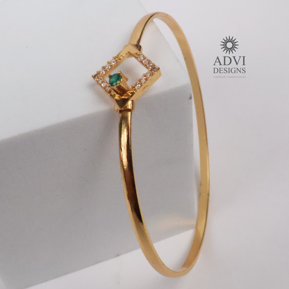 Gold-Tone Square Frame Bangle with Emerald Green Stone & Crystal Accents