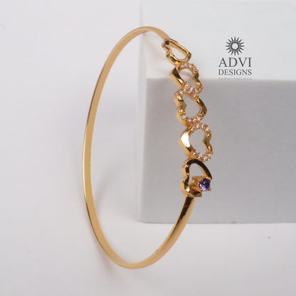 Gold-Tone Heart Link Bangle with Purple Stone & Crystal Accents