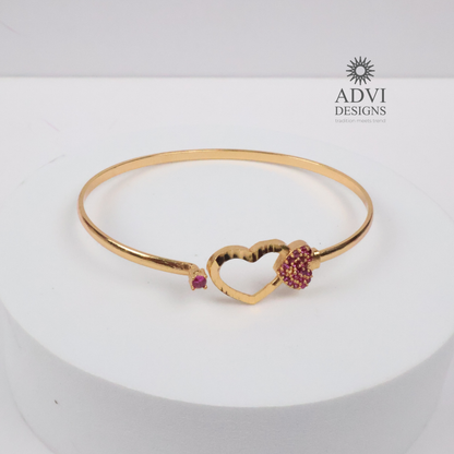 Gold-Tone Heart Bangle with Pink Stone & Floral Crystal Cluster