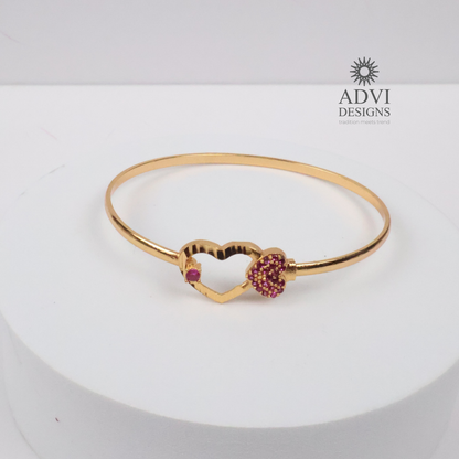 Gold-Tone Heart Bangle with Pink Stone & Floral Crystal Cluster