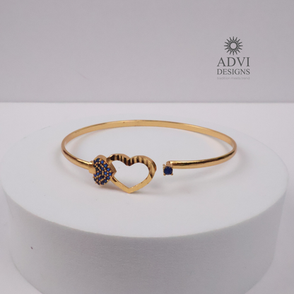 Gold-Tone Heart Bangle with Blue Stone & Beaded Stone Detailing