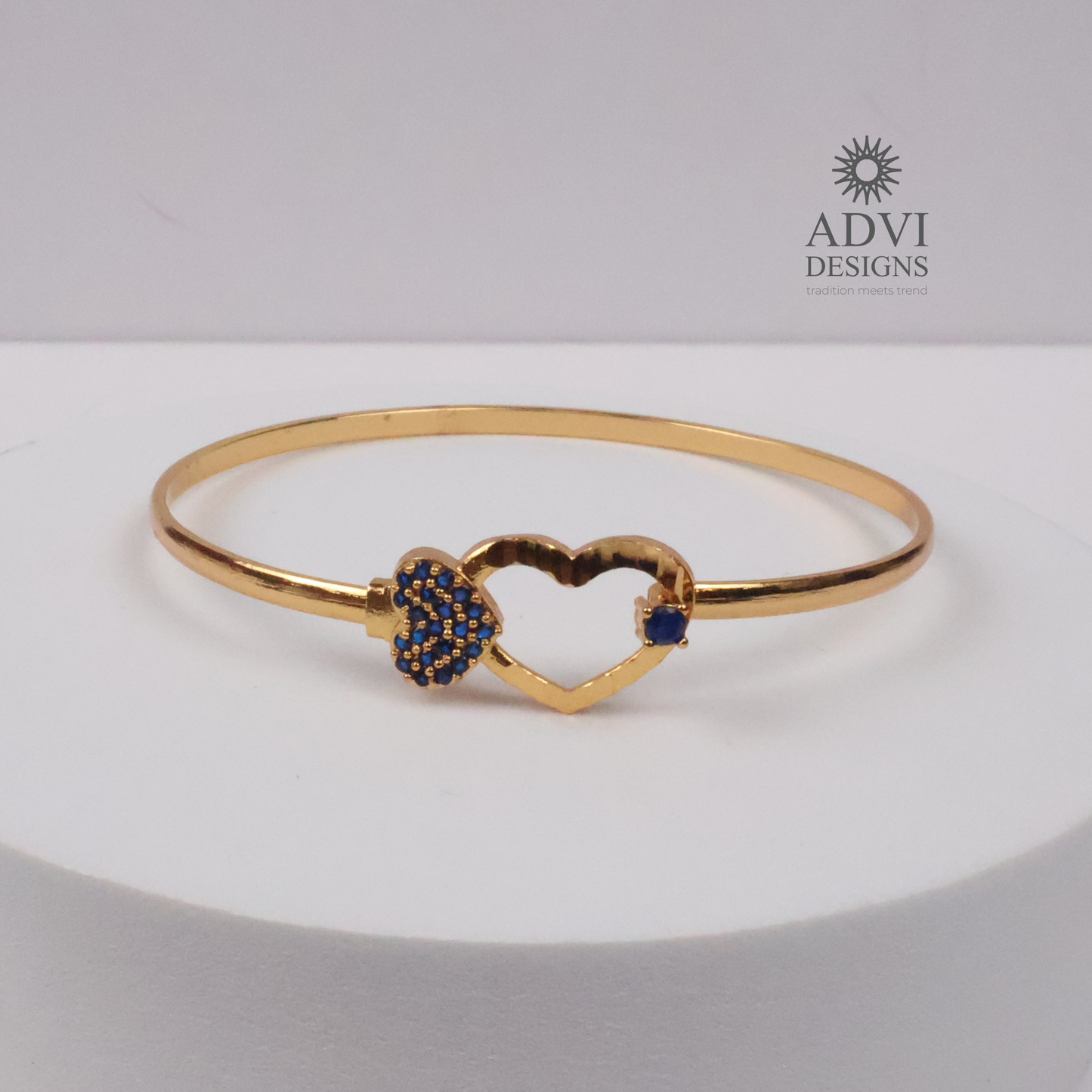 Gold-Tone Heart Bangle with Blue Stone & Beaded Stone Detailing