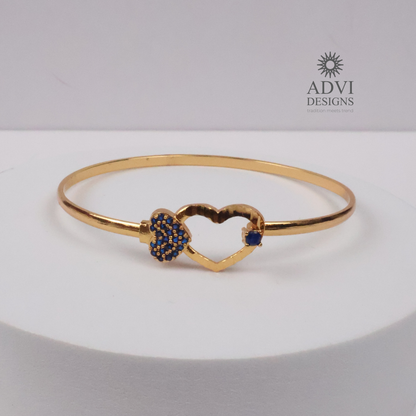 Gold-Tone Heart Bangle with Blue Stone & Beaded Stone Detailing