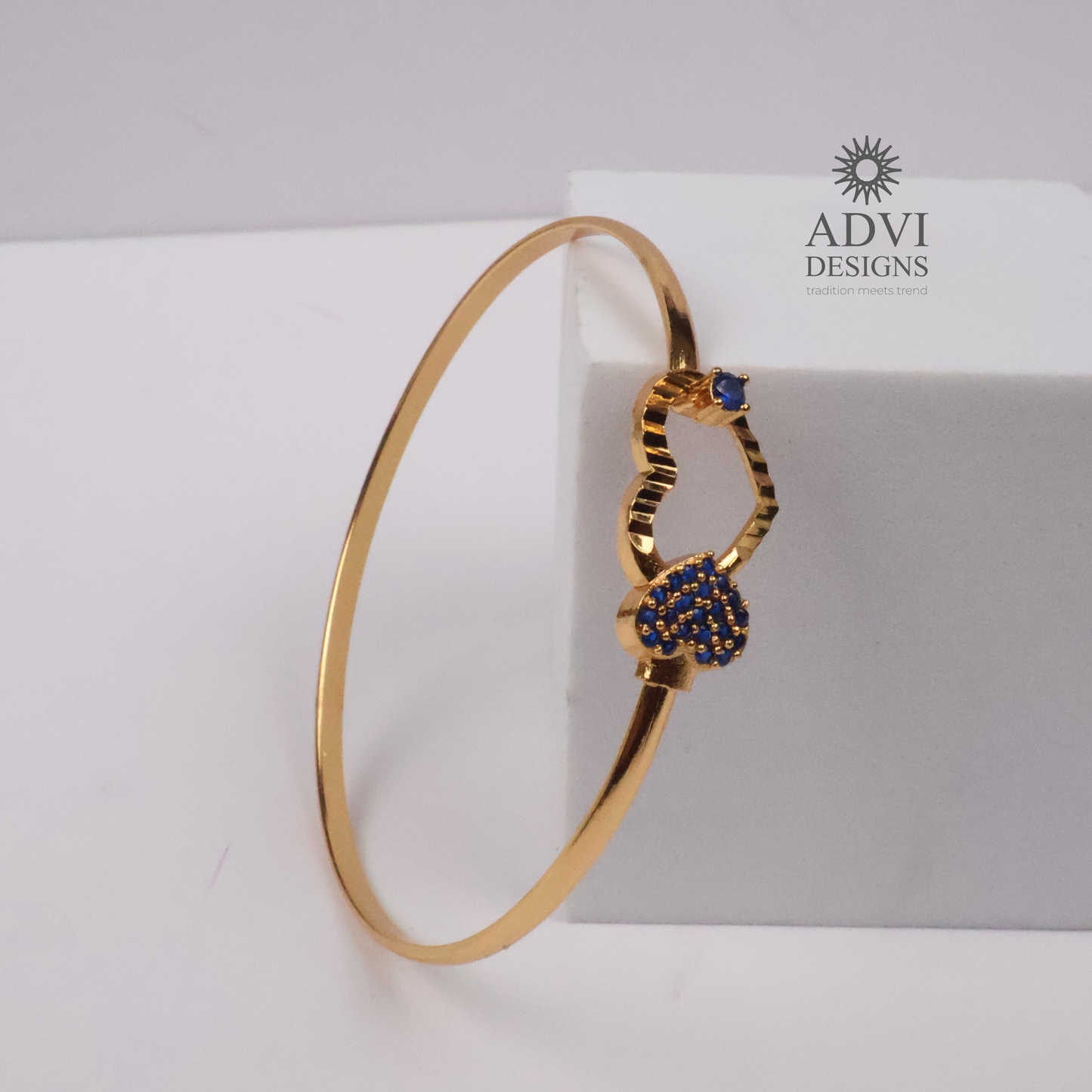 Gold-Tone Heart Bangle with Blue Stone & Beaded Stone Detailing