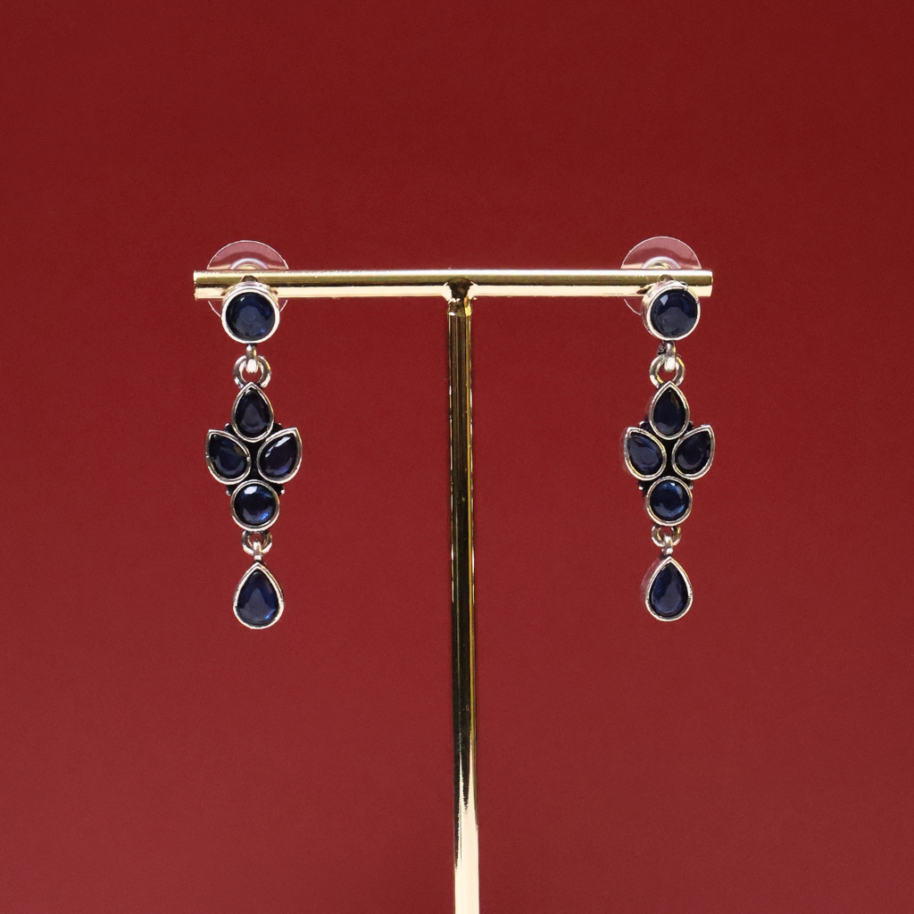 Silver-Tone Sapphire Blue Floral Drop Earrings