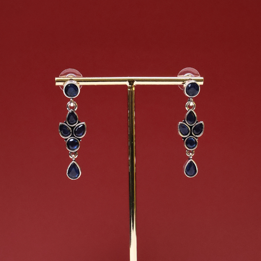 Silver-Tone Sapphire Blue Floral Drop Earrings