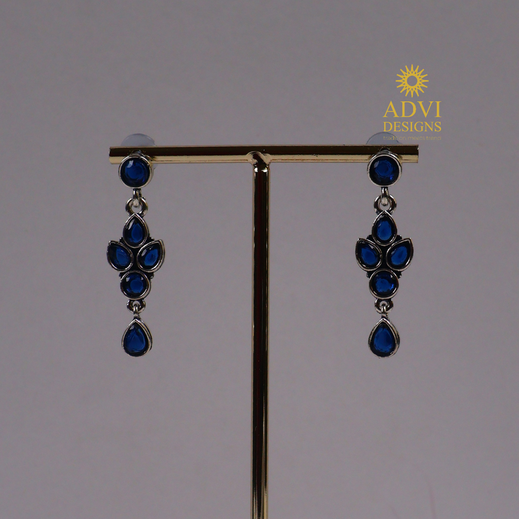 Silver-Tone Sapphire Blue Floral Drop Earrings