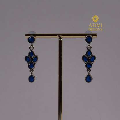 Silver-Tone Sapphire Blue Floral Drop Earrings