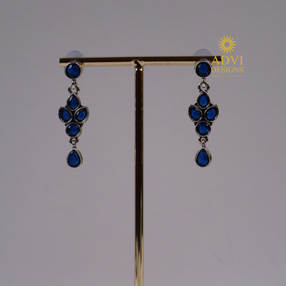 Silver-Tone Sapphire Blue Floral Drop Earrings