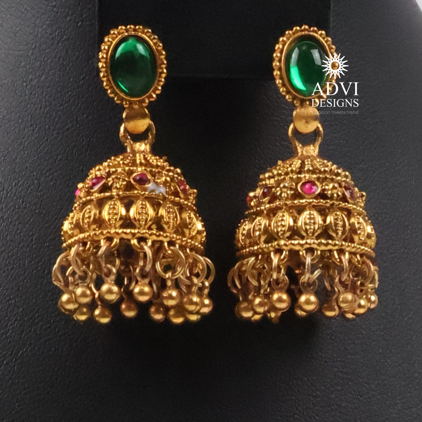 Traditional Green Kemp Stone Long Haram Necklace Set with Jhumka Earrings