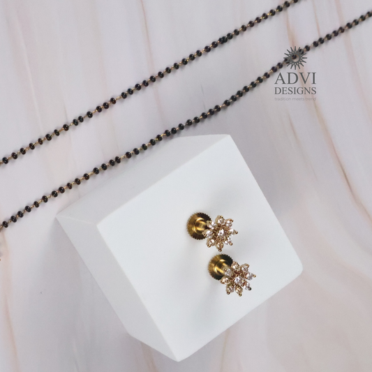 Floral CZ Mangalsutra Necklace Set with Crystal Flower Charms