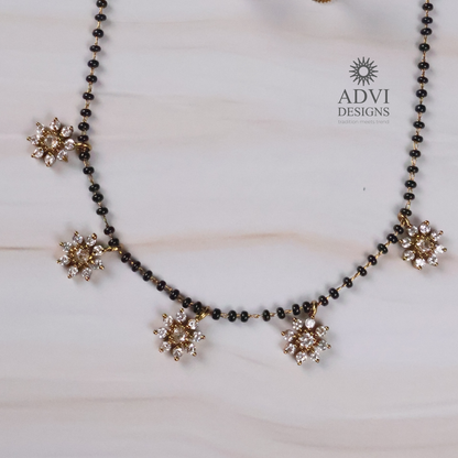 Floral CZ Mangalsutra Necklace Set with Crystal Flower Charms
