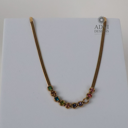 Minimalist Multicolor Crystal Herringbone Necklace | Gold Finish
