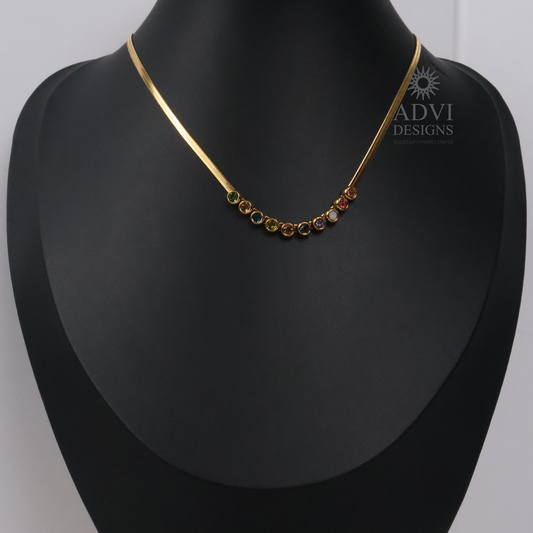 Minimalist Multicolor Crystal Herringbone Necklace | Gold Finish