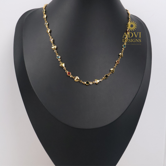 Minimalist Heart Charm Multicolor Crystal Necklace | Gold Finish