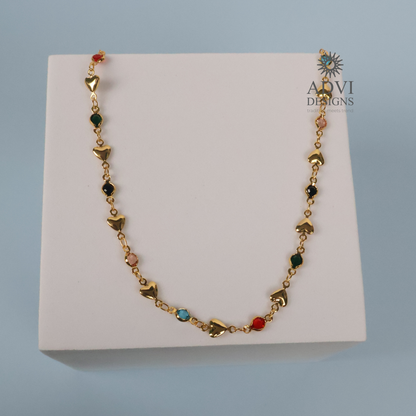 Minimalist Heart Charm Multicolor Crystal Necklace | Gold Finish