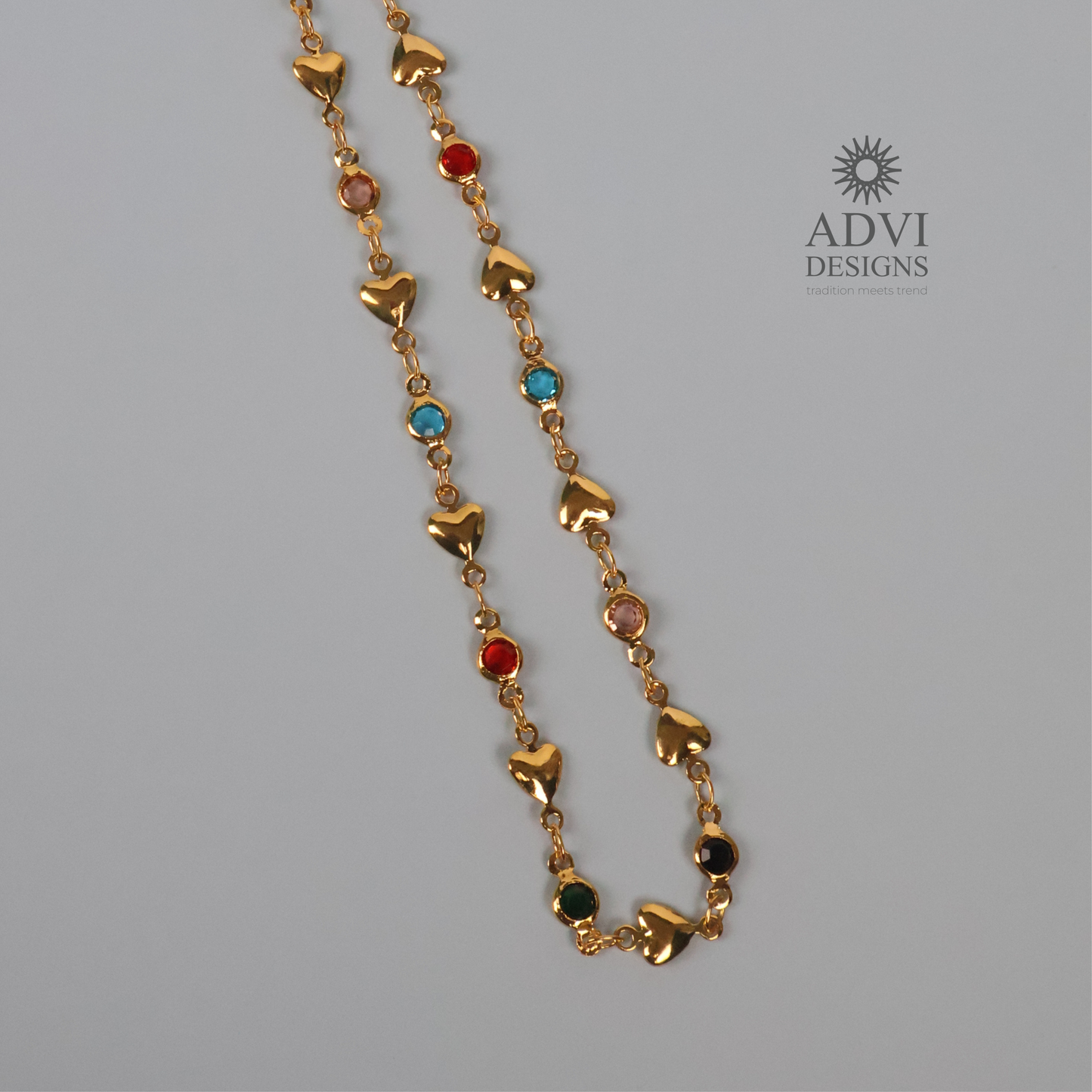 Minimalist Heart Charm Multicolor Crystal Necklace | Gold Finish