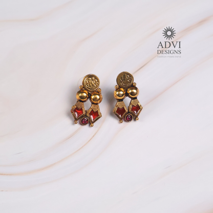 Traditional Temple Coin Choker Necklace Set with Ruby Red Stones