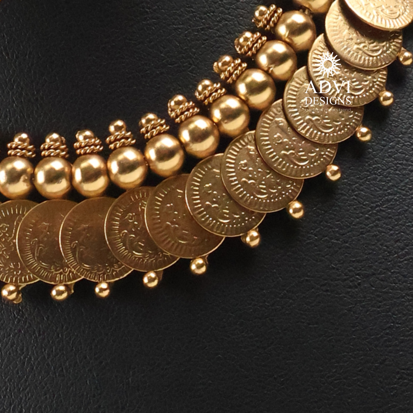 Traditional Temple Coin Choker Necklace Set with Antique Gold Beads