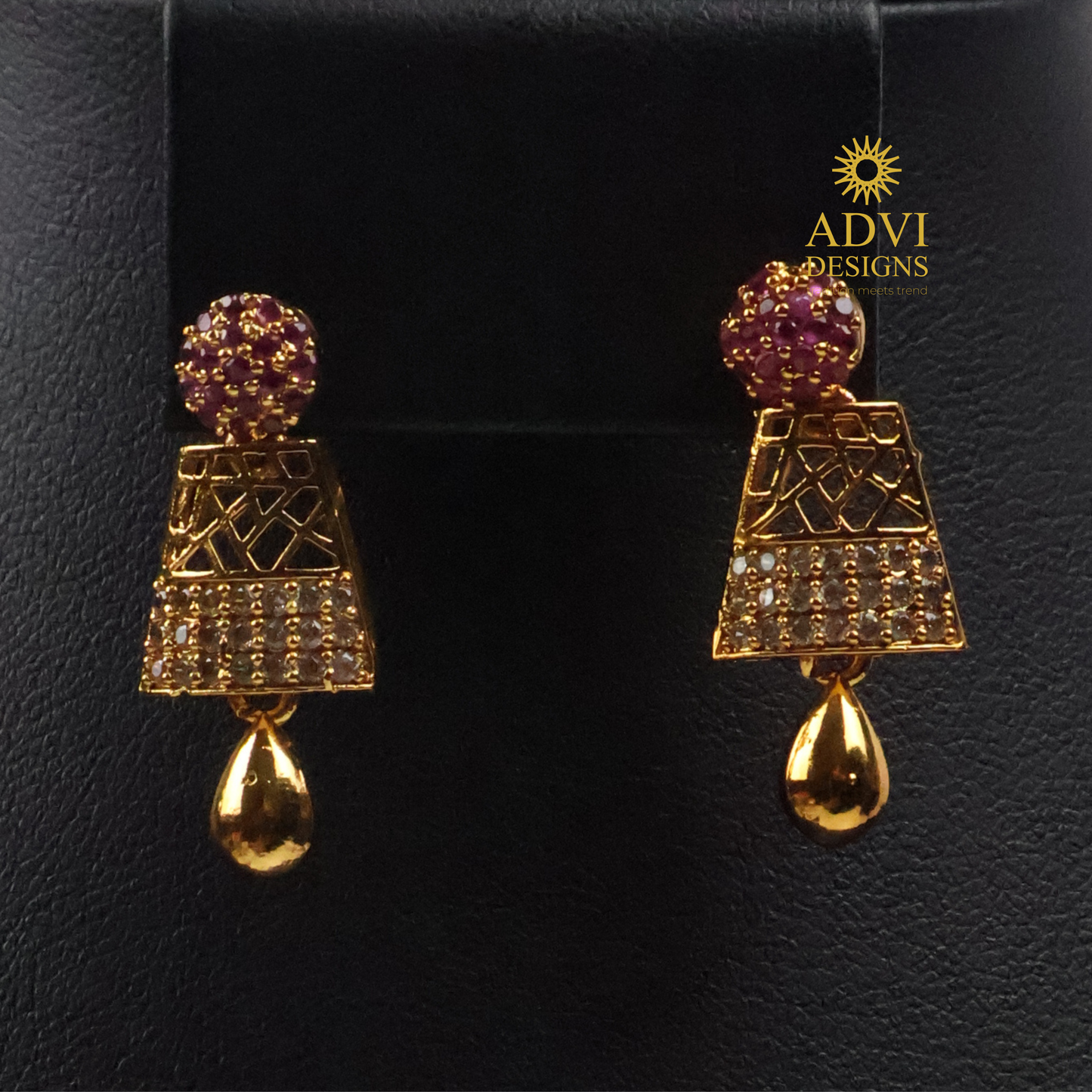 Designer CZ Antique Gold Short Necklace Set with Pink Stone Accents