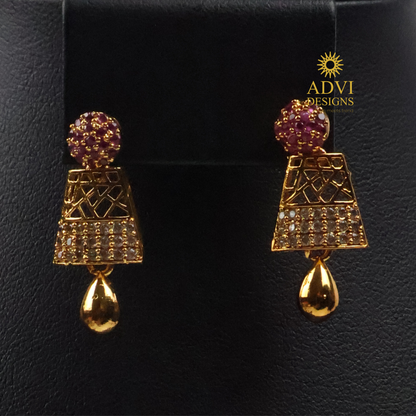 Designer CZ Antique Gold Short Necklace Set with Pink Stone Accents