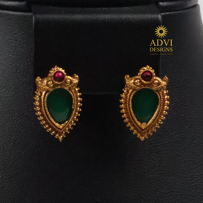 Antique Gold Green Teardrop Pendant Haram with Pink Stone Accents