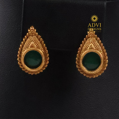 Antique Gold Green Stone Long Pendant Necklace Set