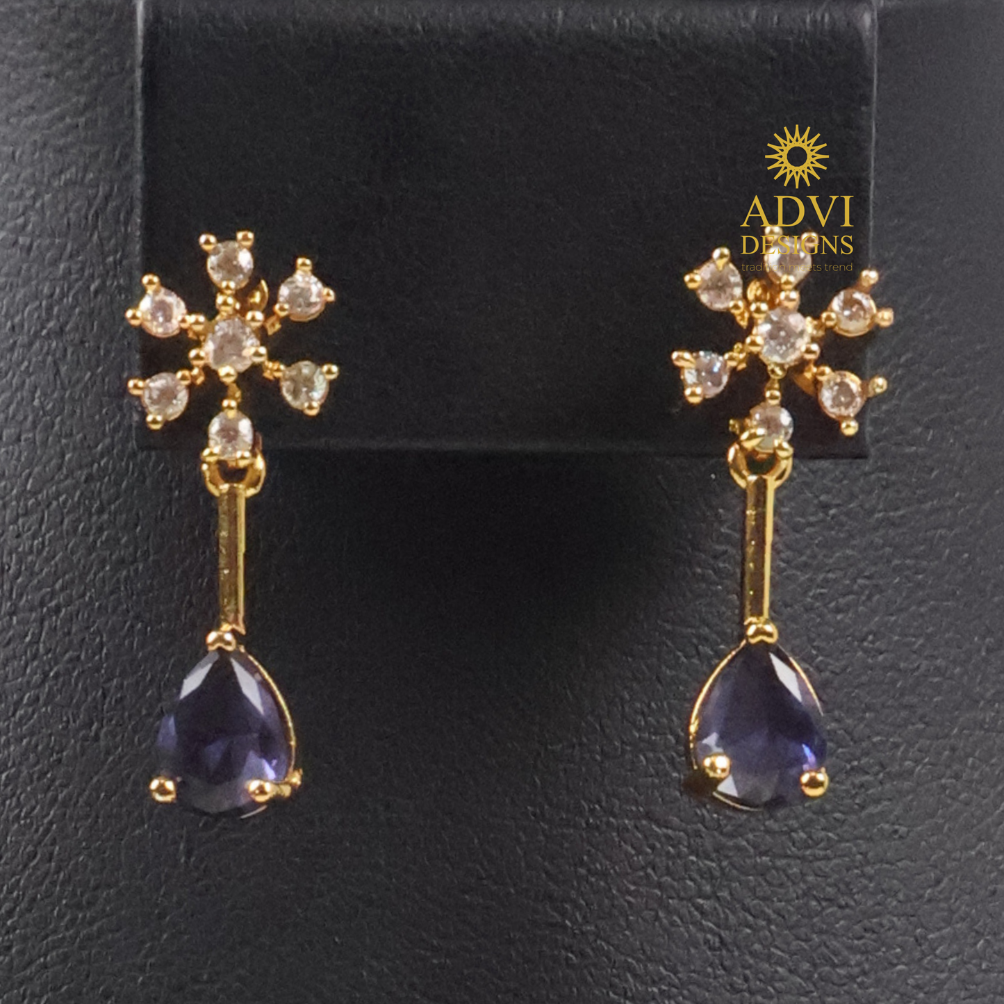 Dual Layer Violet AD Stone Floral Necklace Set with Matching Earrings