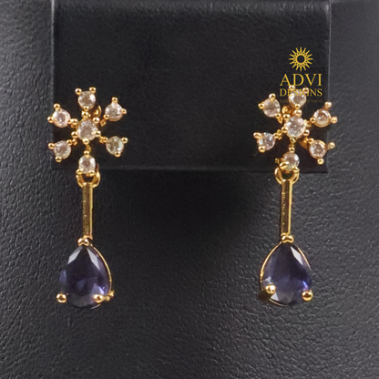Dual Layer Violet AD Stone Floral Necklace Set with Matching Earrings