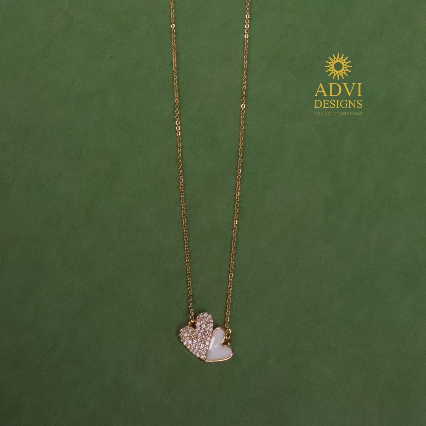 Elegant Double Heart Pendant Necklace with Sparkling AD Stones