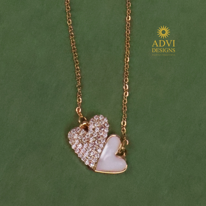 Elegant Double Heart Pendant Necklace with Sparkling AD Stones
