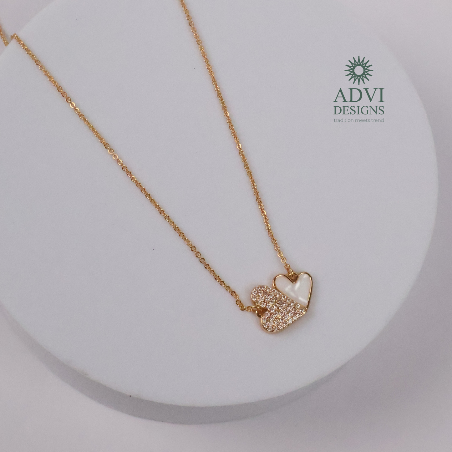 Elegant Double Heart Pendant Necklace with Sparkling AD Stones