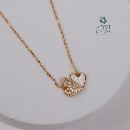 Elegant Double Heart Pendant Necklace with Sparkling AD Stones