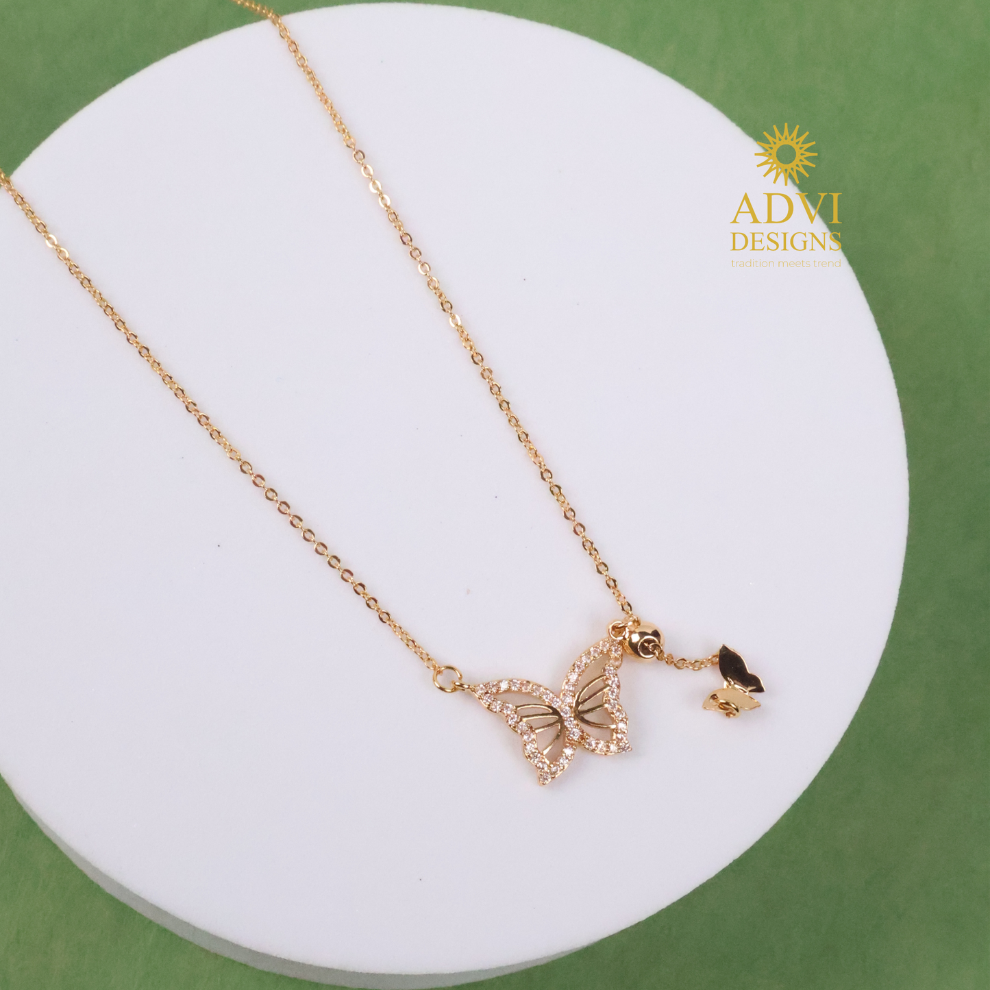 Elegant Butterfly Pendant Necklace with Adjustable Chain & AD Stones